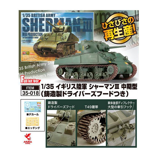 アスカモデル 1/35 イギリス陸軍 シャーマンIII 中期型 鋳造製ドライバーズフードつき プラモデル No.35-018 （ZS155022）