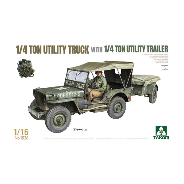 送料無料◆タコム 1/16 米陸軍 1/4トン ユーティリティトラック w/1/4トン ユーティリティトレーラー プラモデル TKO1026 【4月予約】...