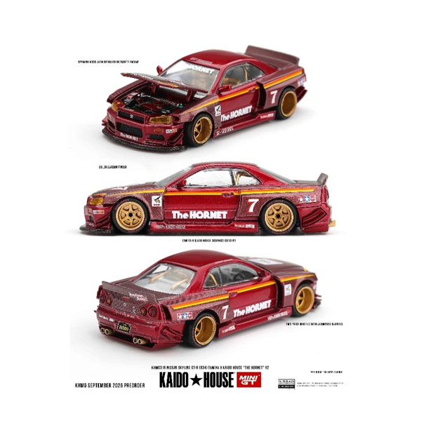 MINI-GT 1/64 Nissan スカイライン GT-R R34 TAMIYA x KAIDO HOUSE "ホーネット" V2(右ハンドル) ミニカー KHMG315 【未定予約】