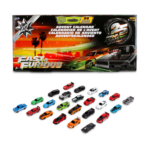 発売予定日入荷日未定メーカーJada Toys登場作品ワイルド・スピード商品詳細「FAST & FURIOUS ADVENT CALENDAR」は、映画『ワイルド・スピード (Fast & Furious)』シリーズの25周年を記念して製作されたアドベントカレンダー型のミニカーセットです。カレンダーの1から24までの番号が付いた「窓」を毎日1つずつ開けることで、クリスマスなどのイベントに向けてカウントダウンを楽しみながら、計24台のミニカーを集めることができます。ミニチュアモデルのサイズは、Nanoスケール (1.65インチ) と呼ばれるもので、全長約4.2cm。と非常に小さいサイズながら、ダイキャスト製で精巧に作られています。カレンダーの「窓」の中には、ブライアンのスープラやドムのチャージャー、レティの240SXをはじめ、マッスルカー、チューナー、ハイパーカーなど、シリーズ全編を網羅したミニチュアモデルが勢揃い！原型製作---サイズNanoスケール (1.65インチ) 全長：約4.2cm商品仕様ダイキャスト製ミニカー 24台セットパッケージ---備考2026年12月発売予定ですが、発売が大幅に変更となる可能性があるため、入荷日未定とさせていただいております。※商品の画像は試作品、実機・実車、イメージCGなどを内容の補助的説明として掲載いたしておりますので、実際の商品と異なる場合が御座います。※こちらの商品は送料無料とさせて頂きます。個数制限お1人様1個まで■ ご予約商品全般に関するご注意当店では十分な数量を発注したうえでご予約を承っておりますが、生産上の都合などにより、入荷直前で数量を調整されてしまう場合が稀に御座います。その場合メールでご連絡のうえ、原則ご注文先着順でのご提供となります。また、複数個のご注文を減数させて頂いたり、ご注文自体を取り消しとさせて頂く場合が御座います。予めご了承頂けますようお願い致します。※2019年4月1日より、ご予約商品はお支払い方法に関わらず単体のみでの受付となります。上記日時以降にご予約商品を複数同時にご注文された場合、自動的にキャンセル処理が行われますのでご注意下さい。2019年3月31日以前にご注文の場合、同梱・分割につきましては以下からご確認下さい。ご注文管理システム概要※商品の大幅な延期についてメーカーの都合により発売の大幅な遅れが発生する可能性がございます。発売延期発生から1年以上情報が途絶えたものは、当店の判断で受注を一旦白紙とさせて頂く場合が御座います。正確な情報が入り次第、改めて受注を取り直し致します。また、2019年4月1日より、注文日より1年以上経過したご注文は、システム上強制キャンセルされることとなりました。予めご了承下さい。※ご予約商品のキャンセルについてご注文のキャンセルは発売延期時等も含み原則不可となりますので、十分ご検討の上お申し込み下さい。代金引換発送後の受け取り拒否などは、往復分の送料等諸経費をご請求させて頂きます。尚、複数個（2個以上）のご注文、海外メーカーの商品、1万円を超える高額商品のご注文はキャンセルを一切承る事が出来ませんので、十分ご検討のうえご注文下さい。また、キャンセル履歴のある方のご注文は、当店の判断でご注文をお断りさせて頂く場合が御座いますので予めご了承下さい。※商品の発送時期について◎ ご予約商品は入荷翌営業日より発送されます。営業日に付きましては、トップページのカレンダーをご確認下さい。入荷日が週末にあたる場合は、翌週の発送になります。お急ぎの発送に対応出来ない場合が御座いますので予めご了承下さい。※長期のお取り置きはしておりません。※当社が運営する他店舗でのご注文とはおまとめが出来ません。※お引越しや長期出張の際は事前にメールでご連絡下さい。※ラッピングサービス、海外発送は行っておりませんので予めご了承下さい。JAN CODE：4548565533879