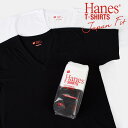 日本限定デザイン Hanesヘインズ(白x黒)Vネック2枚入りパック無地Tシャツ/Japan Fit男女兼用ユニセックス H5325