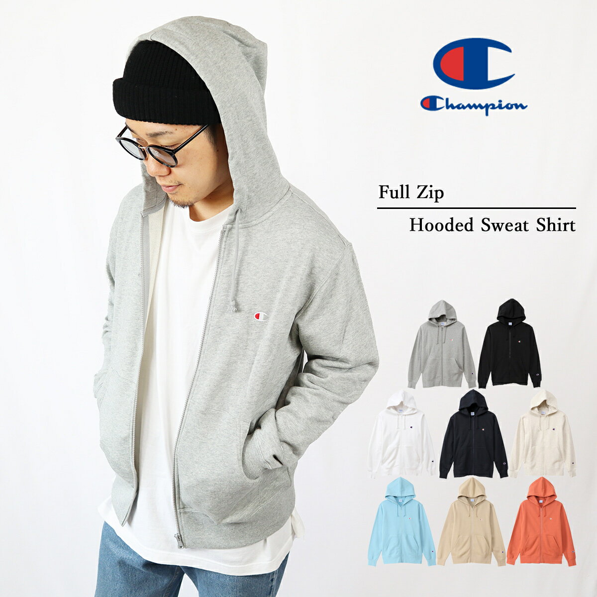 【30%OFF!!!】Championチャンピオン　定番商品FULL ZIP/HOODED SWEATSHIRTジップ付きスウェットパーカーC3-Q103のサムネイル