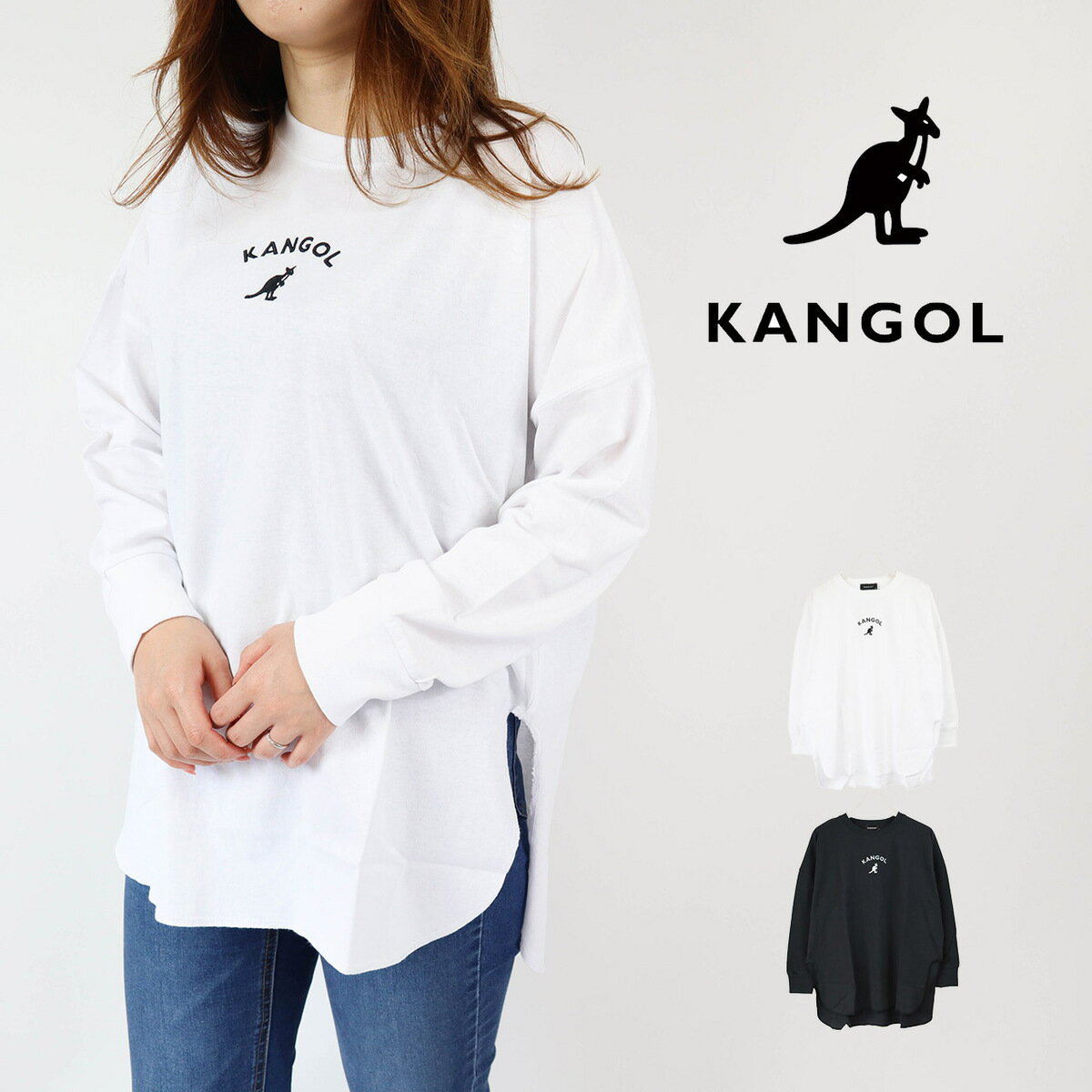 KANGOLカンゴール レディース2021SS春夏新作 BIGシルエット/刺繍ロゴ長袖Tシャツ Y5120Nのサムネイル