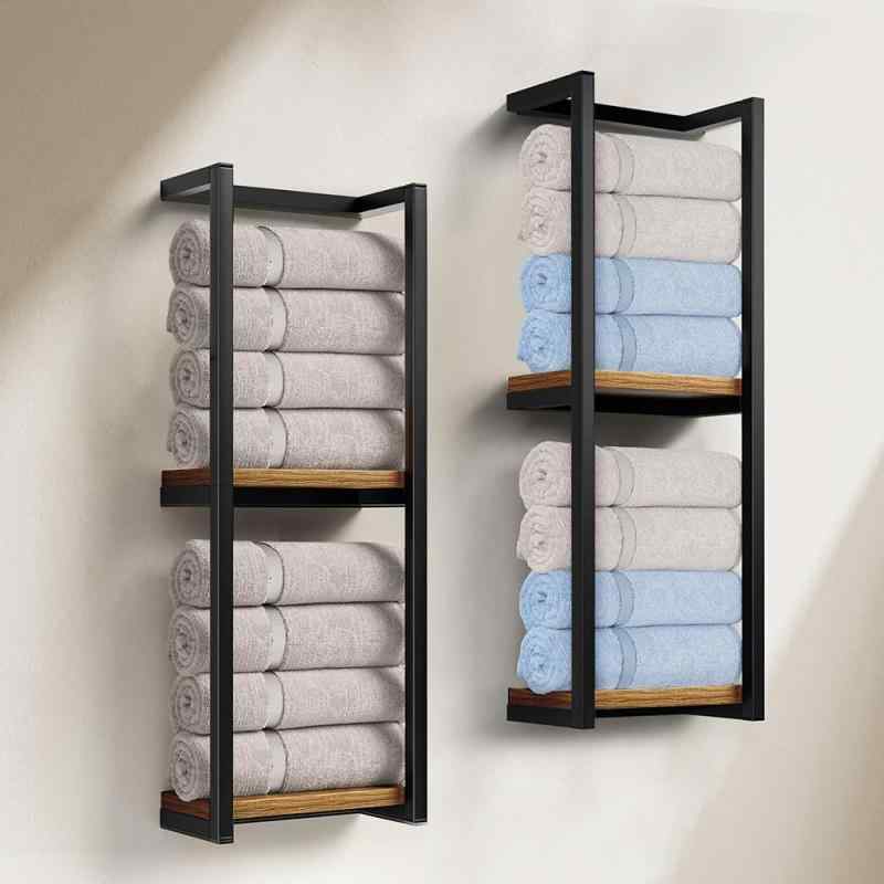 タオルラック 浴室 壁掛け 2段 収納棚 バスタオル掛け 洗面所 鉄製 電気メッキ加工 ブラック ホワイト