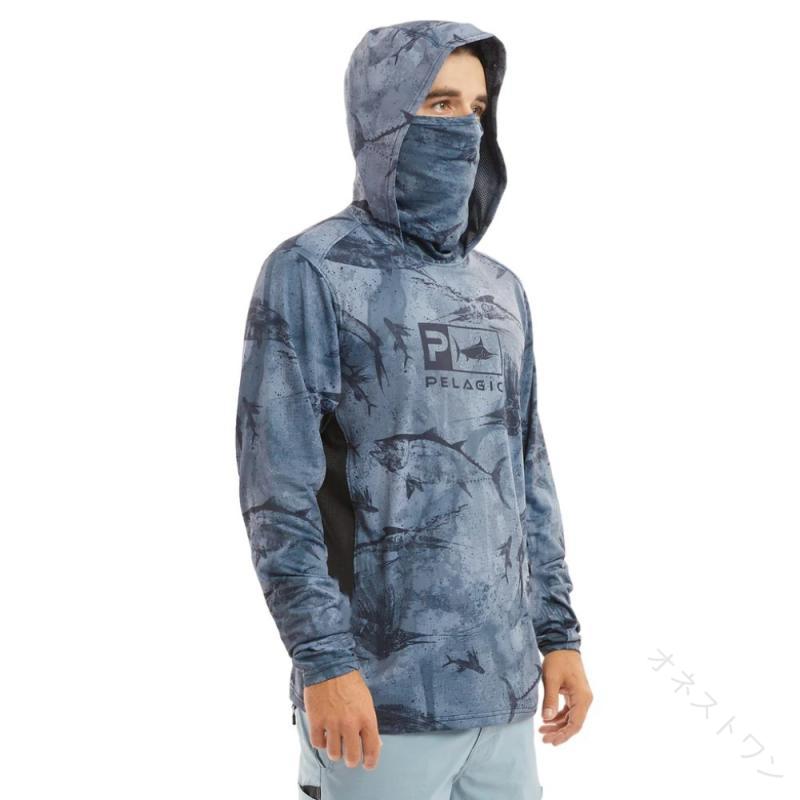 Men's Long-Sleeve Hoodie T-Shirt Fishing Wear Face Guard Neck Warmer Moisture-Wicking Cooling Fabric Fishing Clothing Fishing Shirt Fishing Top Outdoor Sports UV Protection