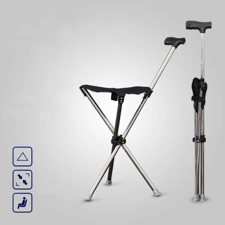 DIMOMO ZAKKAの耐荷重150kg 座れる杖 ゴルフ 軽量 ステッキチェア 杖 折りたたみ イス イス 三脚 メンズ レディース 椅子になる杖 休憩 ステッキチェア 座れるステッキ 歩行補助杖 滑り止め コンパクト 携帯便利 折り畳み杖 ハイキング 釣り スポーツ観戦 旅行 遠足｜アングル2
