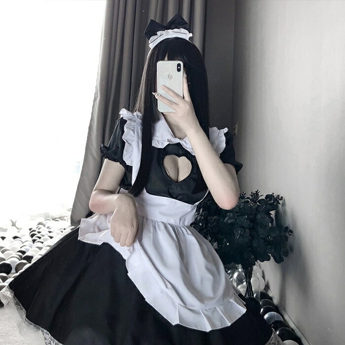 メイド服 コスプレ 衣装 コスチューム メイド 黒 エプロン 靴下 猫耳カチューシャ ...