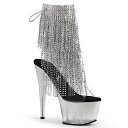 ショートブーツ ブーティ 厚底 Pleaser プリーザー 18cm ヒール アンクルブーツ フリンジブーツ オープンヒール ハイヒール かかと 銀 シルバー クリア ラインストーン レースアップ キラキラ 大きいサイズ レディース メンズ ADORE-1017RSFT ADO1017RSFT/C-S/M 取寄