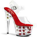 Pleaser プリーザー サンダル 厚底 18cm ヒール 透明 クリア 薔薇 バラ 入り 透明 クリア 赤 レッド アンクルストラップ 大きいサイズ セクシー ハイヒール ピンヒール クリアヒール キャバ ドレス 靴 シューズ レディース メンズ ADORE-708FL ADO708FL/C/R 取寄
