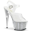 Pleaser プリーザー サンダル 厚底 18cm ヒール 透明 クリア 銀色 シルバー ラインストーン アンクルストラップ 大きいサイズ セクシー ハイヒール ピンヒール クリアヒール キャバ ポールダンス 靴 シューズ レディース メンズ ADORE-708SRS ADO708SRS/C/S 取寄