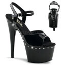 Pleaser プリーザー サンダル 厚底 18cm ヒール 黒 ブラック エナメル ラインストーン アンクルストラップ 大きいサイズ 小さいサイズ セクシー ...