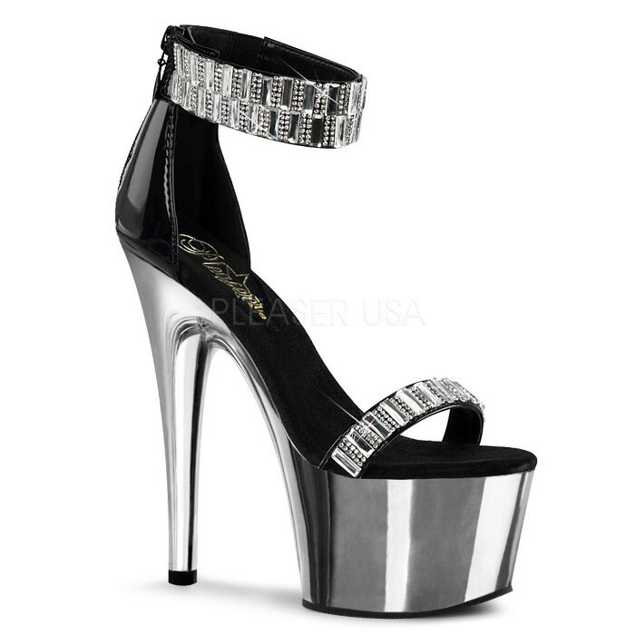 Pleaser プリーザー サンダル 厚底 18cm ヒール 黒 ブラック エナメル 銀色 シルバー