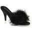 取寄せ靴 PLEASER プリーザー 薄厚底ミュールサンダル レディース メンズ オープントゥ 7.5cm ヒール 黒 ブラック サテン ふさふさファー付き 大きいサイズあり イベント 仮装 女装 男装 パーティー 春 夏 秋 冬 コスプレ