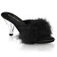 取寄せ靴 PLEASER プリーザー 薄厚底ミュールサンダル レディース メンズ オープントゥ 7.5cm クリアヒール 黒 ブラック サテン ふさふさファー付き 人気 大きいサイズあり イベント 仮装 女装 男装 パーティー 春 夏 秋 冬 コスプレ
