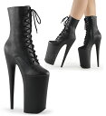 Pleaser プリーザー ショートブーツ 25.5cm ヒール ブーツ ハイヒール ピンヒール つや消し 黒 ブラック 厚底 超厚底 編み上げ レースアップ ...