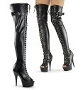 ニーハイブーツ サイハイブーツ 厚底 Pleaser プリーザー 15cm ヒール オーバーニーブーツ サイドジッパー ハイヒール ピンヒール 黒 ブラック つや消し 編み上げ ボンテージ 大きいサイズ 靴 女装 セクシー レディース メンズ DELIGHT-3025 DEL3025/BPU/M 取寄(4)