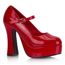 demonia デモニア パンプス 厚底 13cm ヒール 赤 レッド エナメル 甲ストラップ 小さいサイズ 大きいサイズ アーモンドトゥ ハイヒール チャンキ...