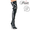 Pleaser プリーザー セクシー ハイヒール ニーハイブーツ サイハイブーツ 大きいサイズ 小さいサイズ 黒 ブラック エナメル 15cm ヒール レディース メンズ ピンヒール サイドジッパー 女性 男性 用 ハイヒール ブーツ 15センチ ヒール 高め DOMINA-3000 DOM3000/B 取寄