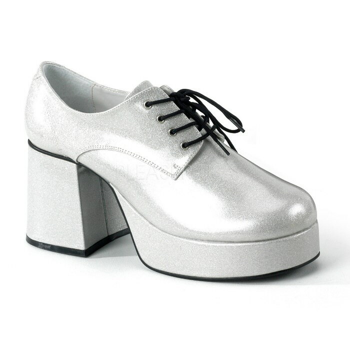 Pleaser プリーザー ローファー パンプス メンズ 9cm ヒール 銀色 シルバー ラメ 太ヒール ブロックヒール 編み上げ レースアップ コスプレ 衣装 仮装 イベント ステージ 厚底 靴 シューズ 男性 大きいサイズ 26cm 27cm 28cm 29cm 30cm 31cm 32cm JAZZ-02G JAZZ02G/S 取寄
