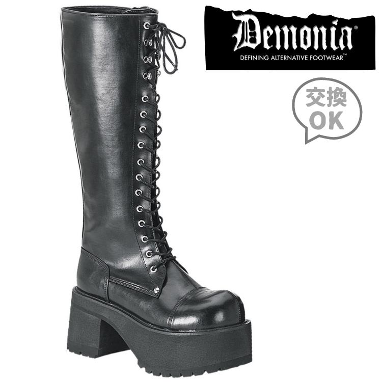 demonia デモニア 厚底 ブーツ ロング ロングブーツ 厚底ブーツ 9.5cm ヒール 黒 ブラック 合皮 フェイクレザー 編み上げ レースアップ ジッパー 小さいサイズ 大きいサイズ 厚底靴 ゴシック 衣装 靴 レディース メンズ ユニセックス RANGER-302 RAN302/B/PU 取寄