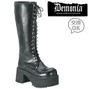 demonia デモニア 厚底 ブーツ ロング ロングブーツ 厚底ブーツ 9.5cm ヒール 黒 ブラック 合皮 フェイクレザー 編み上げ レースアップ..