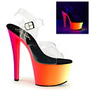 Pleaser プリーザー キャバ ヒール サンダル 厚底 レディース メンズ 18cm ヒール ピンヒール クリア ネオン マルチカラー ブラックライト 蛍光色 ベルト付き 大きいサイズ 小さいサイズ 靴 シューズ ハイヒール 衣装 女装 コスプレ RAINBOW-308UV RBOW308UV/C/NMC 取寄