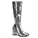 Pleaser プリーザー ロングブーツ レディース メンズ ラウンドトゥ 7.5cm ヒール チャンキーヒール 銀 シルバー スパンコール キラキラ ゴージャ...