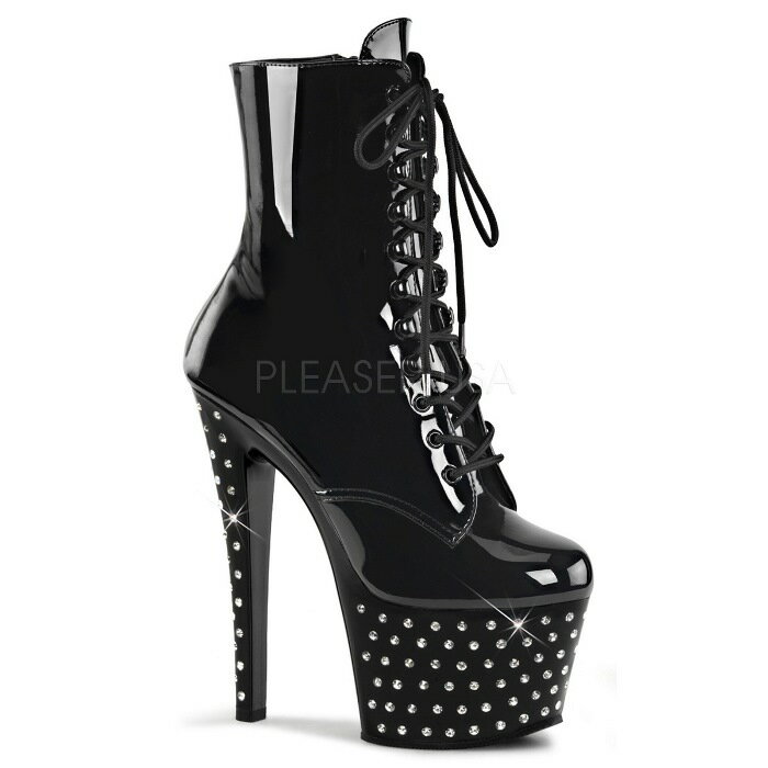 Pleaser プリーザー ヒール ショートブーツ 厚底 18cm ヒール エナメル 黒 ブラック 