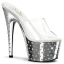 Pleaser プリーザー ヒール キャバ ミュール サンダル 厚底 18cm ヒール 透明 クリア 銀 シルバー メタリック クロム 女性 男性 用 ハイヒール 大きいサイズ 小さいサイズ ピンヒール オープン…