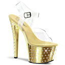 Pleaser プリーザー ヒール キャバ サンダル 厚底 18cm ヒール 透明 クリア 金 ゴールド メタリック クロム 女性 男性 用 ハイヒール 大きいサイズ 小さいサイズ ピンヒール オープントゥ 女装 美脚 レディース メンズ 18センチ ヒール STARDUST-708 STDUS708/C/GCH 取寄