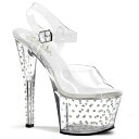 Pleaser プリーザー ヒール キャバ サンダル 厚底 18cm ヒール 透明 クリア スケルトン ハイヒール クリアヒール 大きいサイズ 小さいサイズ ピンヒール オープントゥ アンクルストラップ ポールダンス レディース メンズ 18センチ ヒール STARDUST-708 STDUS708/C/M 取寄