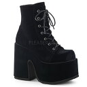 demonia デモニア 厚底 ブーツ ショートブーツ 厚底 13cm ヒール 黒 ブラック ベルベット 編み上げ レースアップ ジッパー チャンキーヒール 厚...