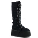 demonia デモニア 厚底 ブーツ ロング ロングブーツ 厚底ブーツ ラバーソール 9cm ヒール 黒 ブラック ベルベット メタルプレート ベルト ジッパ...