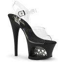 Pleaser プリーザー サンダル 18cm ヒール ハイヒール 厚底サンダル アンクルベルト ソールに ドクロ メタリック スカル キャバサンダル クリア ...