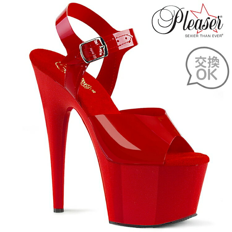 Pleaser プリーザー サンダル 厚底 18cm ヒール 赤 レッド エナメル アンクルストラップ 大きいサイズ 小さいサイズ セクシー ハイヒール ピンヒール キャバ嬢 ドレス エナメルサンダル 衣装 パーティー ダンスシューズ 靴 レディース メンズ ADORE-708N ADO708N/RTPU/M 取寄のサムネイル