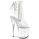 Pleaser プリーザー 20cm ヒール ブーツサンダル ショートブーツ 厚底 クリア ポールダンス 衣装 背面 編み上げ オープントゥ 小さいサイズ 大き...