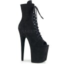 Pleaser プリーザー 20cm ヒール ショートブーツ 厚底 黒 ブラック フェイクスエード ポールダンス 衣装 編み上げ 小さいサイズ 大きいサイズ ジッパー ピンヒール ハイヒール オープントゥ コスプレ 20cmヒール 20センチ ヒール フラミンゴ FLAMINGO FLAM1021FS/BFS/M 取寄