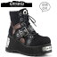 demonia デモニア 厚底 ブーツ ショートブーツ 厚底 ウェッジソール 9cm ヒール 黒 ブラック メッシュ ..