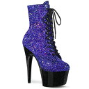 Pleaser プリーザー ショートブーツ 厚底 18cm ヒール 青 ブルー マルチカラー グリッター 黒 ブラック 編み上げ レースアップ ジッパー 大きい...