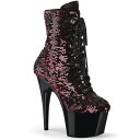 Pleaser プリーザー ショートブーツ 厚底 18cm ヒール 黒 ブラック 赤 レッド スパンコール 編み上げ レースアップ ジッパー 大きいサイズ 小さいサイズ ハイヒール ピンヒール 衣装 コスプレ 靴 シューズ レディース メンズ ADORE-1020SQ ADO1020SQ/B-RSQ/B 取寄