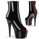 Pleaser プリーザー ショートブーツ 厚底 18cm ヒール 黒 ブラック 赤 レッド エナメル 編み上げ レースアップ コルセットデザイン オープントゥ ジッパー 大きいサイズ 小さいサイズ ハイヒール ピンヒール ダンス レディース メンズ ADORE-1025 ADO1025/B-R/B 取寄