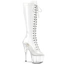 Pleaser プリーザー ロングブーツ 厚底 18cm ヒール 透明 クリア 編み上げ レースアップ オープントゥ 大きいサイズ 小さいサイズ セクシー ハイヒール ピンヒール コスプレ ポールダンス コンテスト 靴 シューズ レディース メンズ ADORE-2021C ADO2021C/C/M 取寄