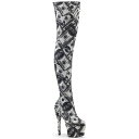 Pleaser プリーザー サイハイブーツ 厚底 18cm ヒール 白 ホワイト 黒 ブラック モノトーン ドルプリント ジッパー 大きいサイズ 小さいサイズ ハイヒール ピンヒール ニーハイブーツ イベント 靴 シューズ レディース メンズ ADORE-3000DP ADO3000DP/W-BFA/M 取寄