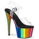 Pleaser プリーザー サンダル 厚底 18cm ヒール 透明 クリア 虹色 レインボー クロム アンクルストラップ 大きいサイズ 小さいサイズ セクシー ...