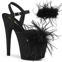 Pleaser プリーザー サンダル 厚底 18cm ヒール 黒 ブラック フェイクスウェード フェザー アンクルストラップ 大きいサイズ 小さいサイズ セクシ...