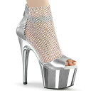 Pleaser プリーザー ブーツサンダル ブーティー シューティー 厚底 18cm ヒール 銀色 シルバー メッシュ ジッパー 大きいサイズ 小さいサイズ セクシー ハイヒール ピンヒール キャバ ポールダンス 靴 レディース メンズ ADORE-765RM ADO765RM/SMPU-MS/SCH 取寄