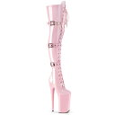 Pleaser プリーザー ニーハイブーツ サイハイブーツ 25.5cm ヒール オーバーニーブーツ ハイヒール ピンヒール エナメル 桃色 ベビー ピンク 厚底 超厚底 編み上げ レースアップ 3段バックル ベルト 大きいサイズ ポールダンス BEYOND-3028 BEY3028/BP/M 取寄