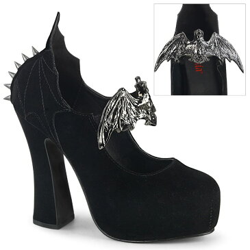 demonia デモニア パンプス 厚底 13 cm ヒール 黒 ブラック ベルベット メタルバット スタッズ 小さいサイズ 大きいサイズ チャンキーヒール ロック パンク V系 ゴスロリ 原宿系 ロリータ ファッション コーデ 衣装 靴 レディース メンズ DEMON-18 DEMON18/BVEL 取寄
