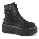 demonia デモニア 厚底 ブーツ ショートブーツ 厚底 ラバーソール 5cm ヒール 黒 ブラック キャンバス 合皮 チェーン 編み上げ レースアップ ジ...