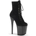 Pleaser プリーザー ショートブーツ 20cm ヒール ブーティ 黒 ブラック フェイクスウェード 合皮 ブーツ 厚底 ハイヒール ピンヒール 編み上げ ...